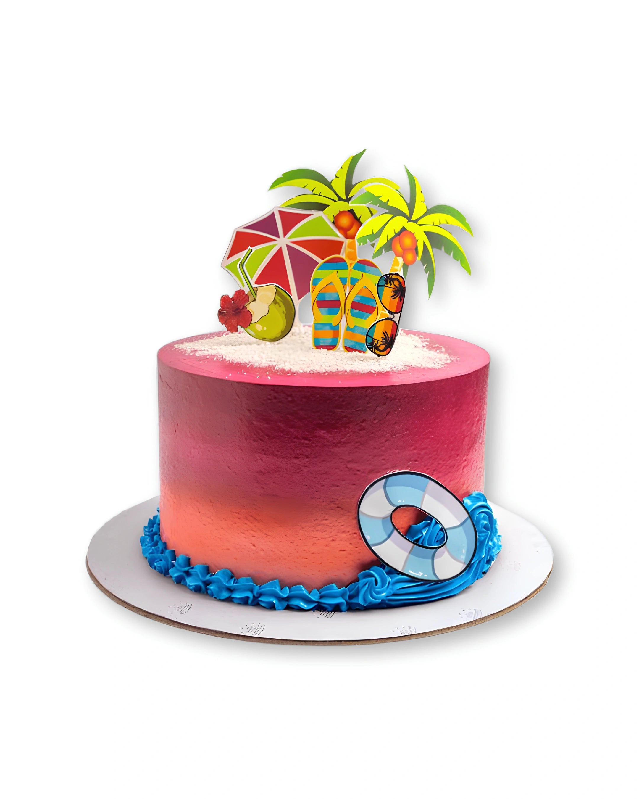 Beach Vibes themed cake by Red Ribbon Cakes with tropical colors and summer decorations, fun celebration cake in Dubai