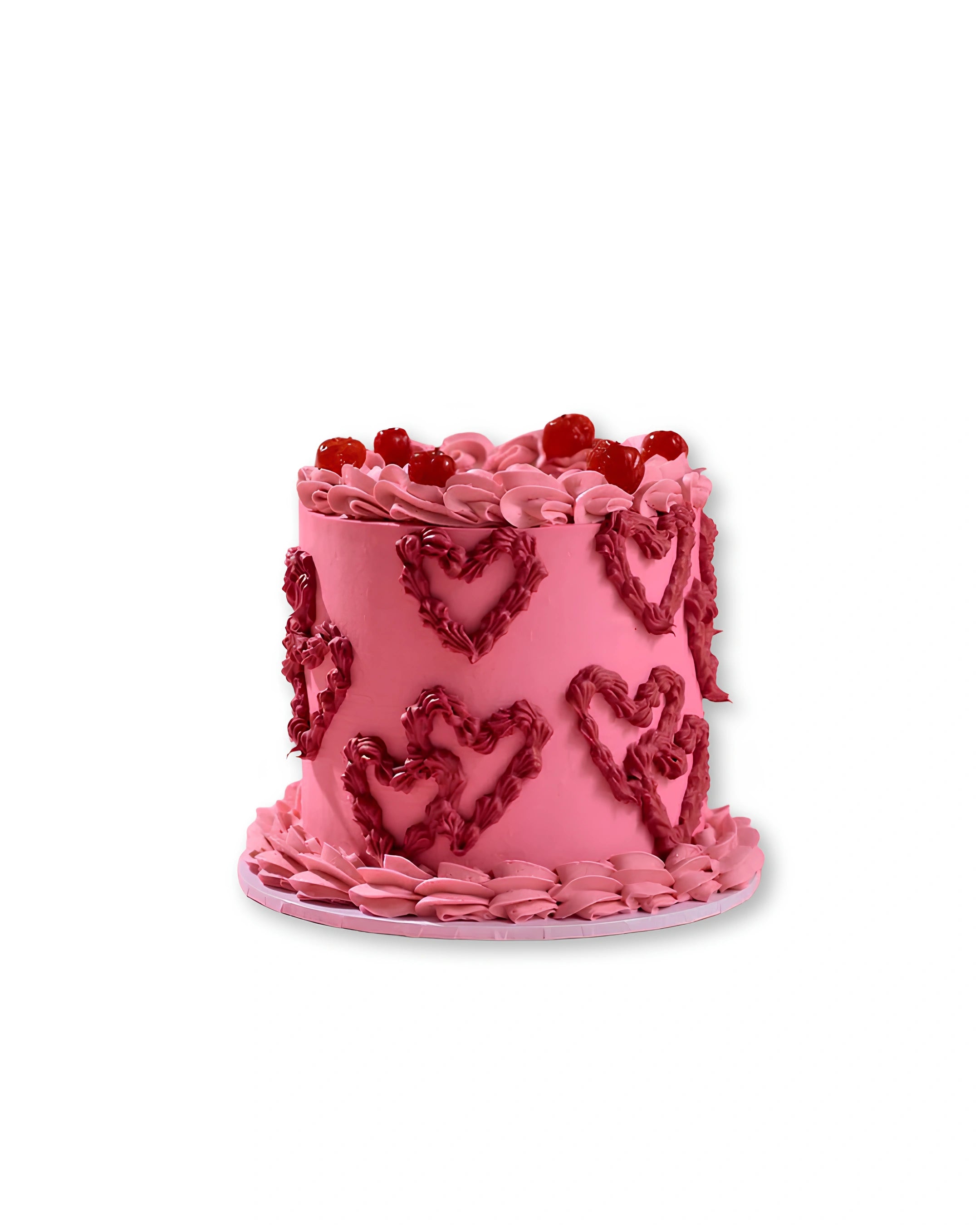 Berry sweet love cake with pink buttercream and heart pattern design, romantic Valentine cake by Red Ribbon Cakes in Dubai