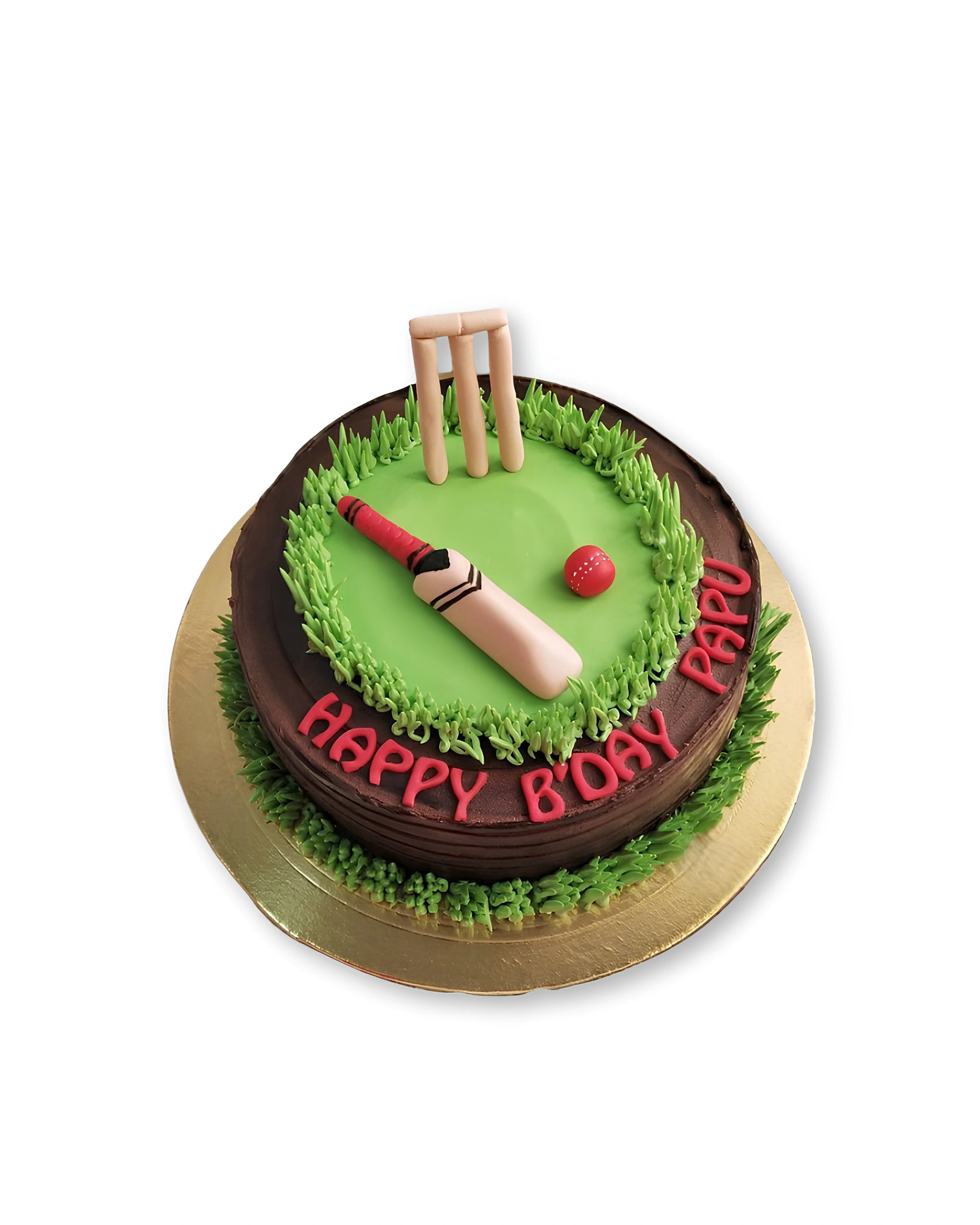 Cricket Champion themed cake by Red Ribbon Cakes with bat and pitch design, perfect birthday cake for cricket fans in Dubai