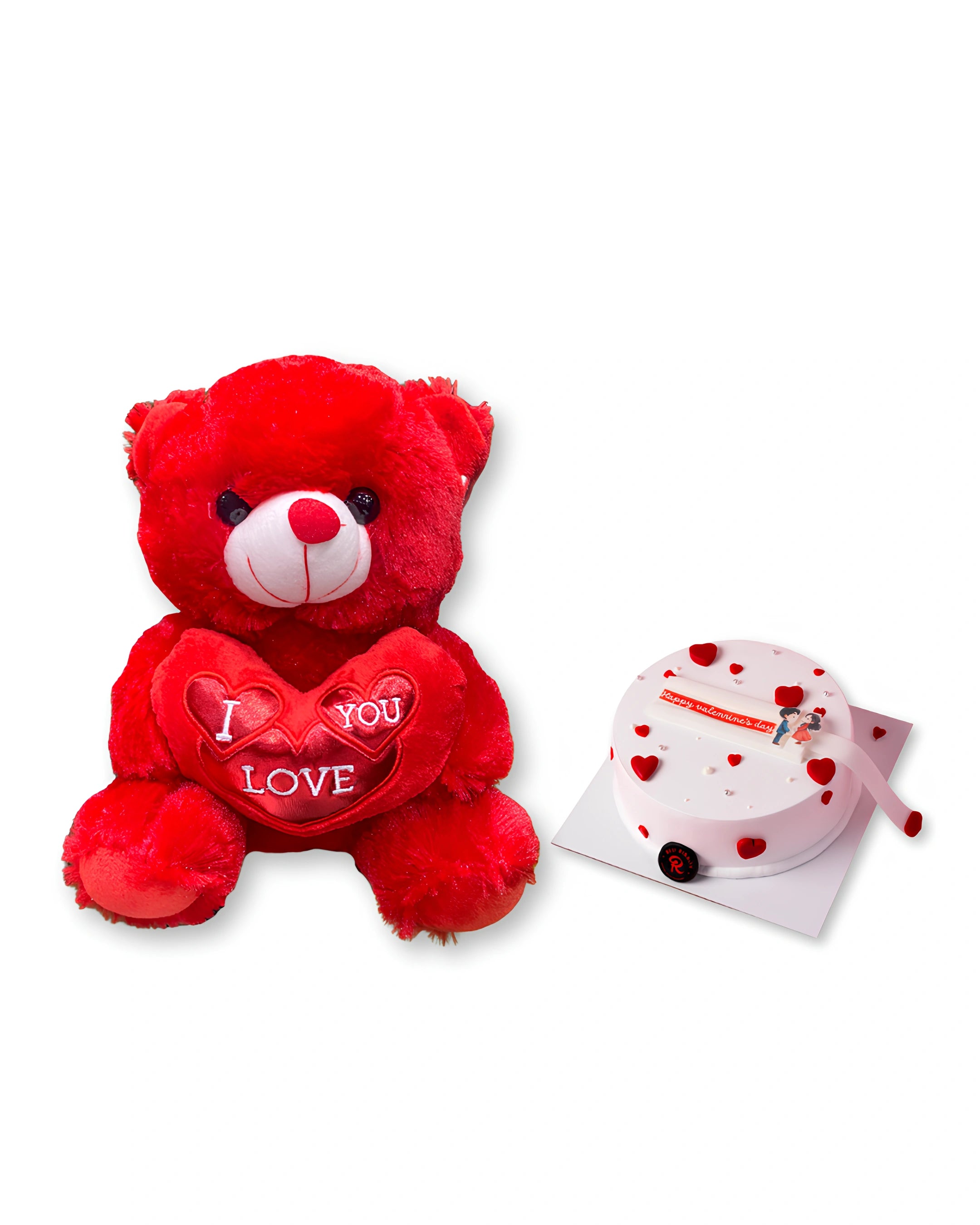 cute valentine combo red teddy bear with valentine best cake in dubai