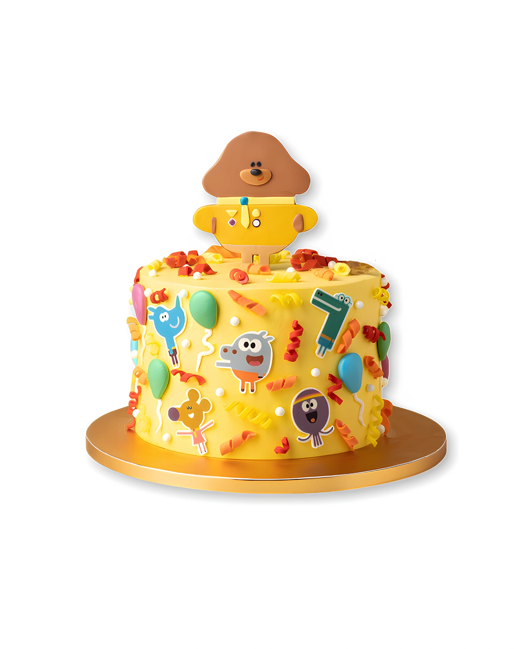 Duggee Fun themed cake by Red Ribbon Cakes with cartoon character design, cheerful kids birthday cake in Dubai