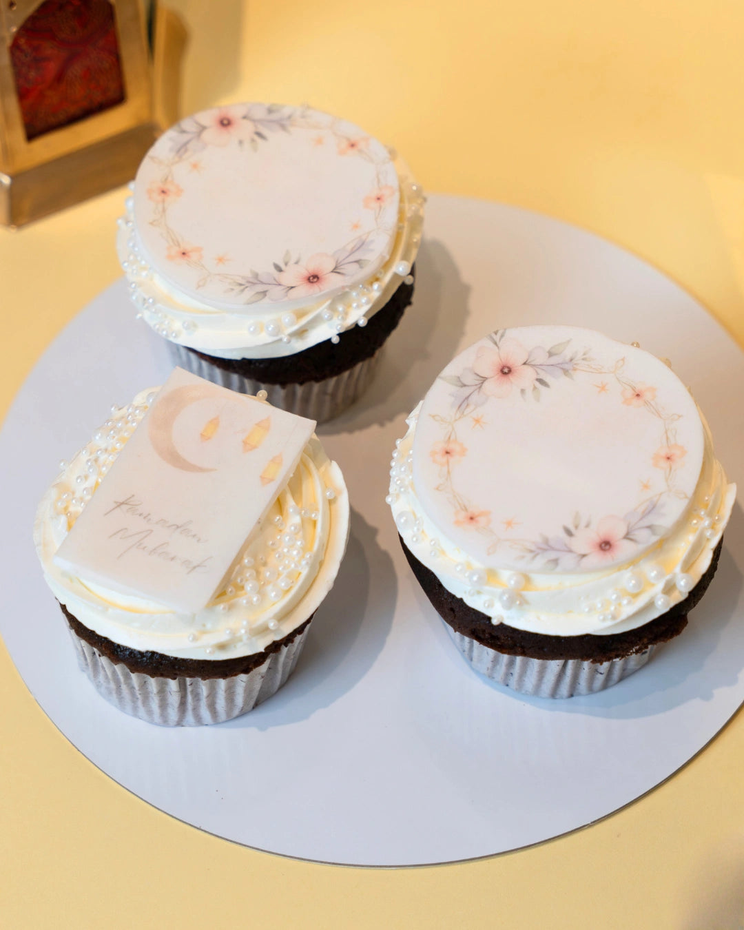 elegant ramadan cupcakes dubai, luxury ramadan desserts with floral design, premium festive cupcakes uae