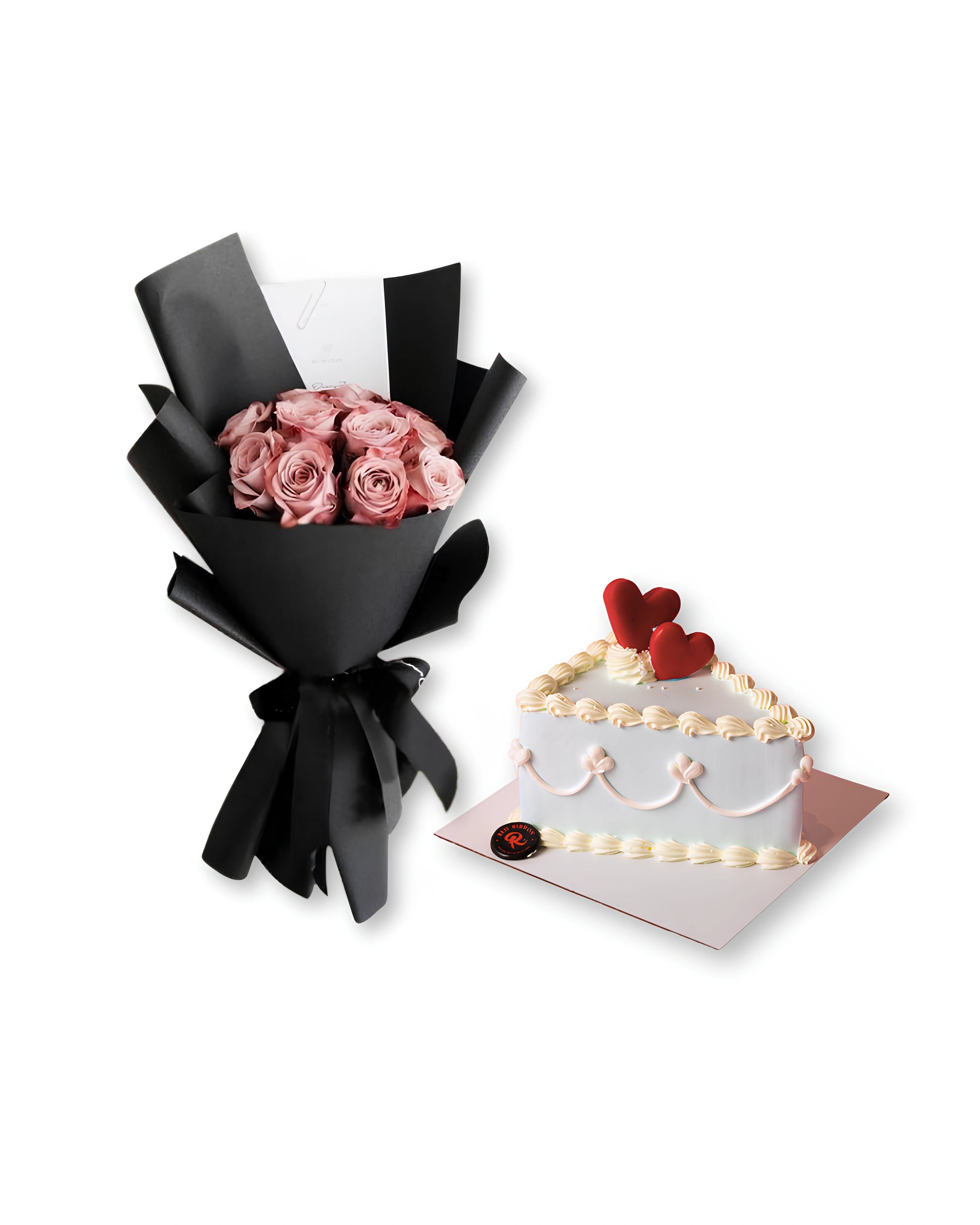 elegant romance combo rose bouquet with white heart valentine best cake in dubai