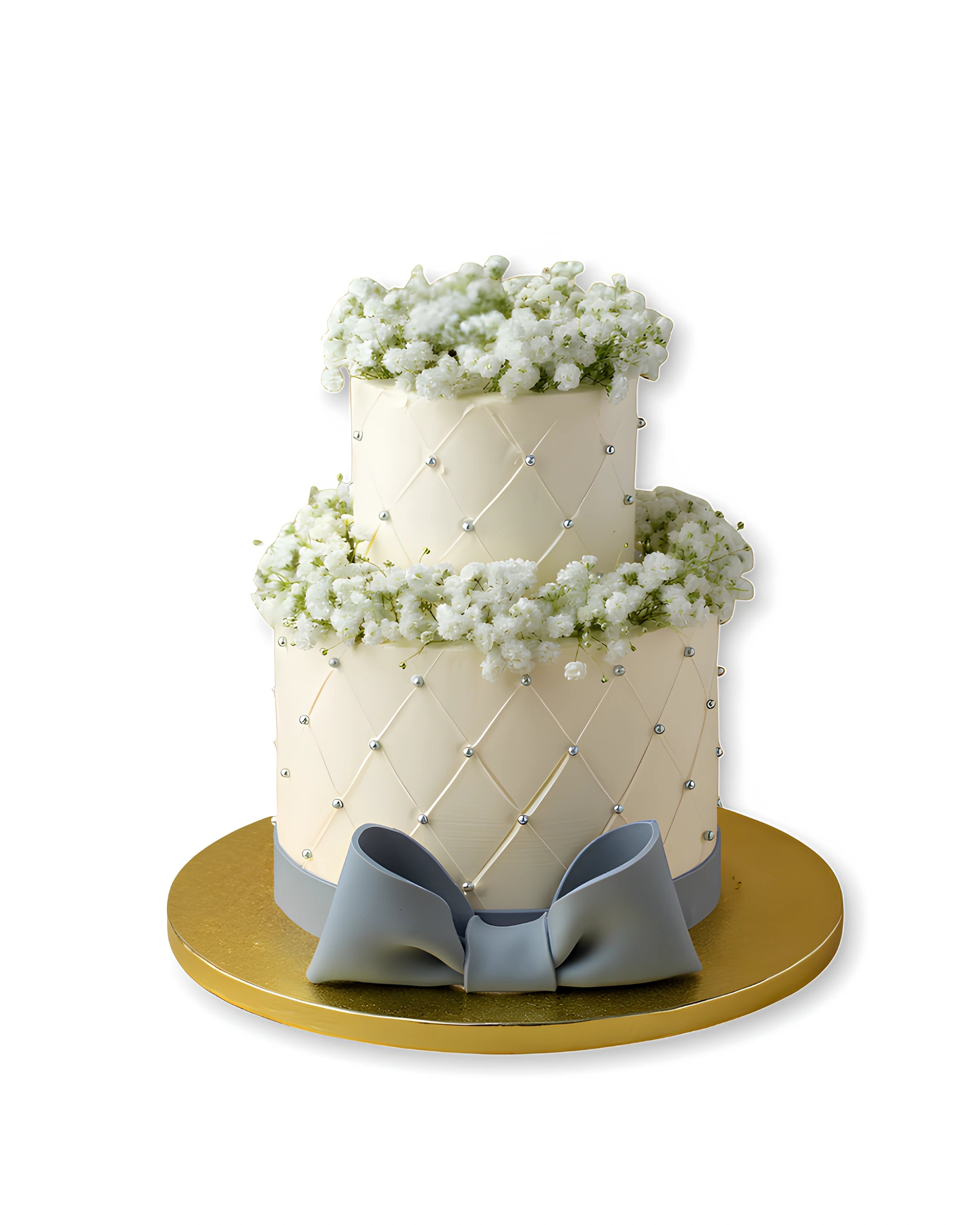 Eternal bloom wedding cake with white floral decorations and quilted fondant design, elegant wedding cake in Dubai