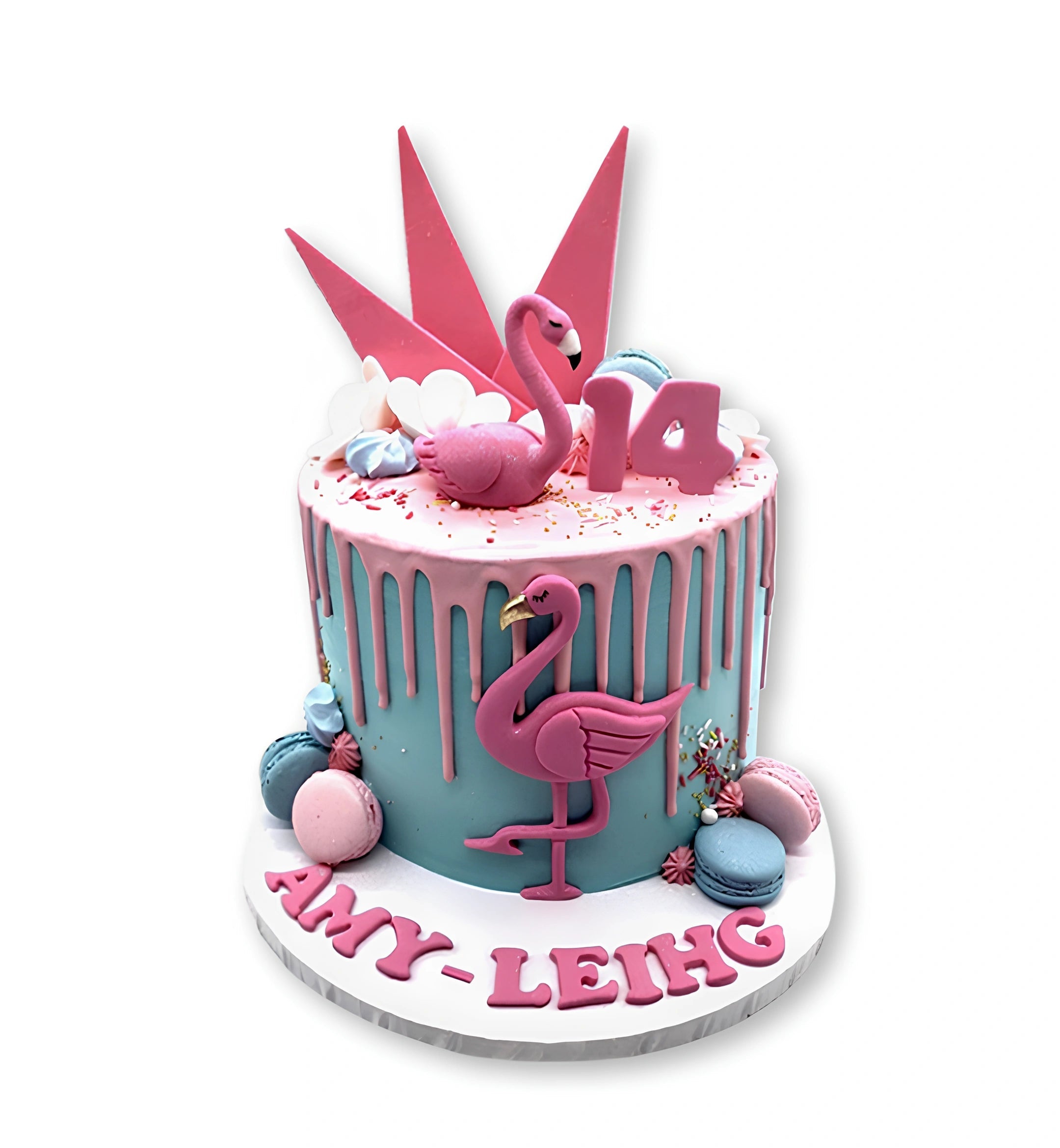 Flamingo Paradise themed cake by Red Ribbon Cakes with tropical colors and flamingo topper, stylish birthday cake in Dubai