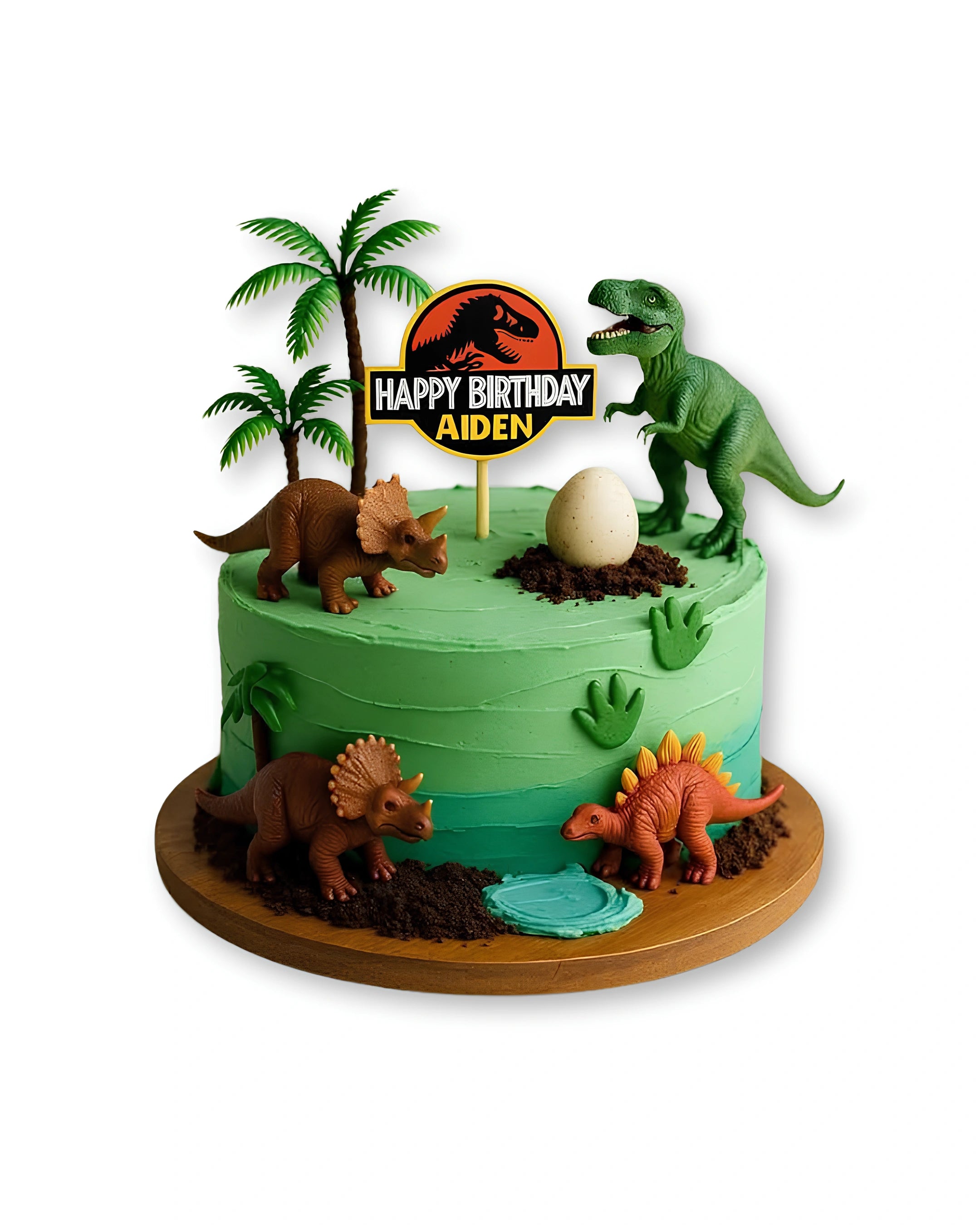 Jurassic Adventure dinosaur themed cake by Red Ribbon Cakes with jungle details, exciting kids birthday cake in Dubai
