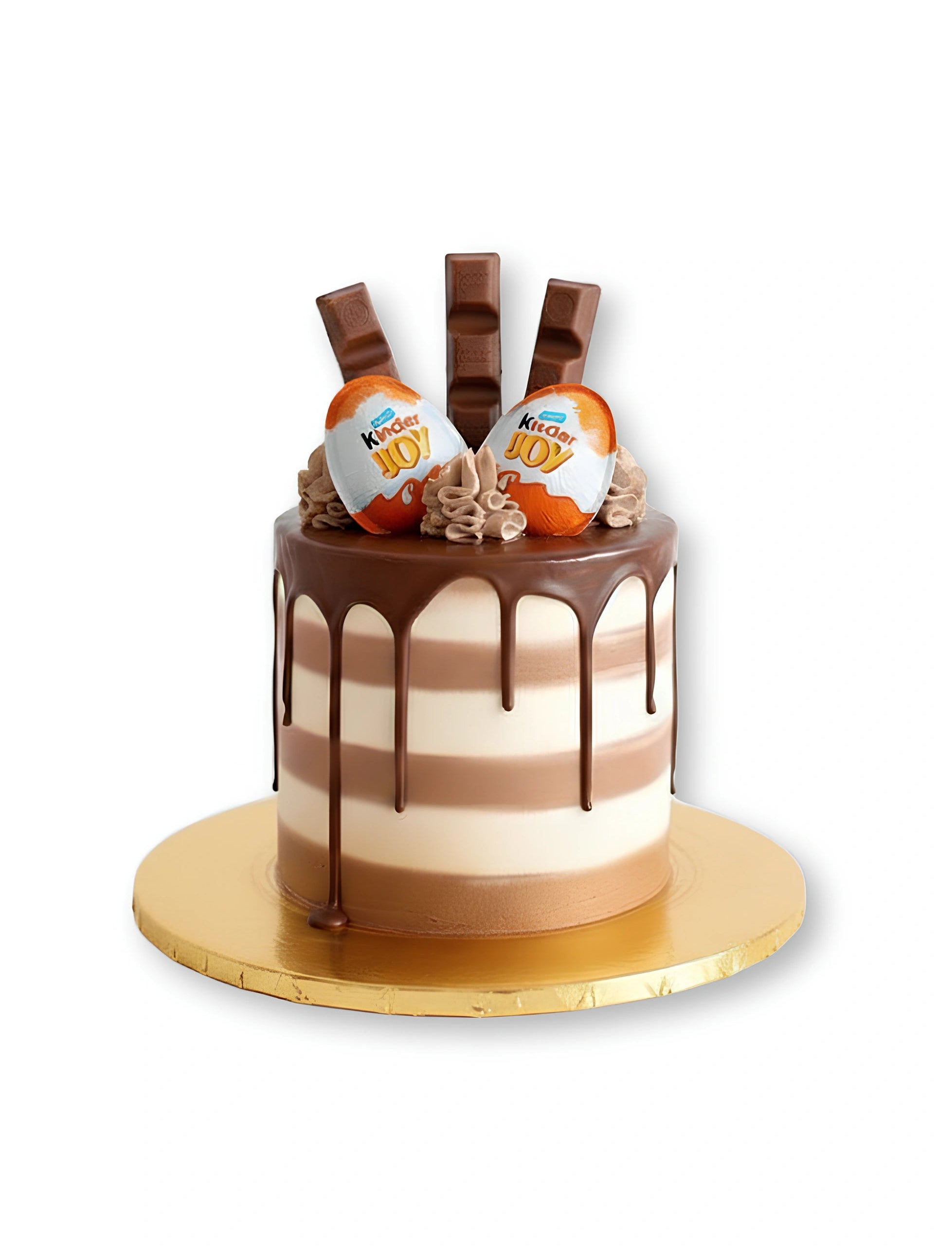 Kinder Joy Tall Chocolate Cake by Red Ribbon Cakes – layered chocolate drip cake topped with Kinder Joy chocolates, ideal kids cake in Dubai