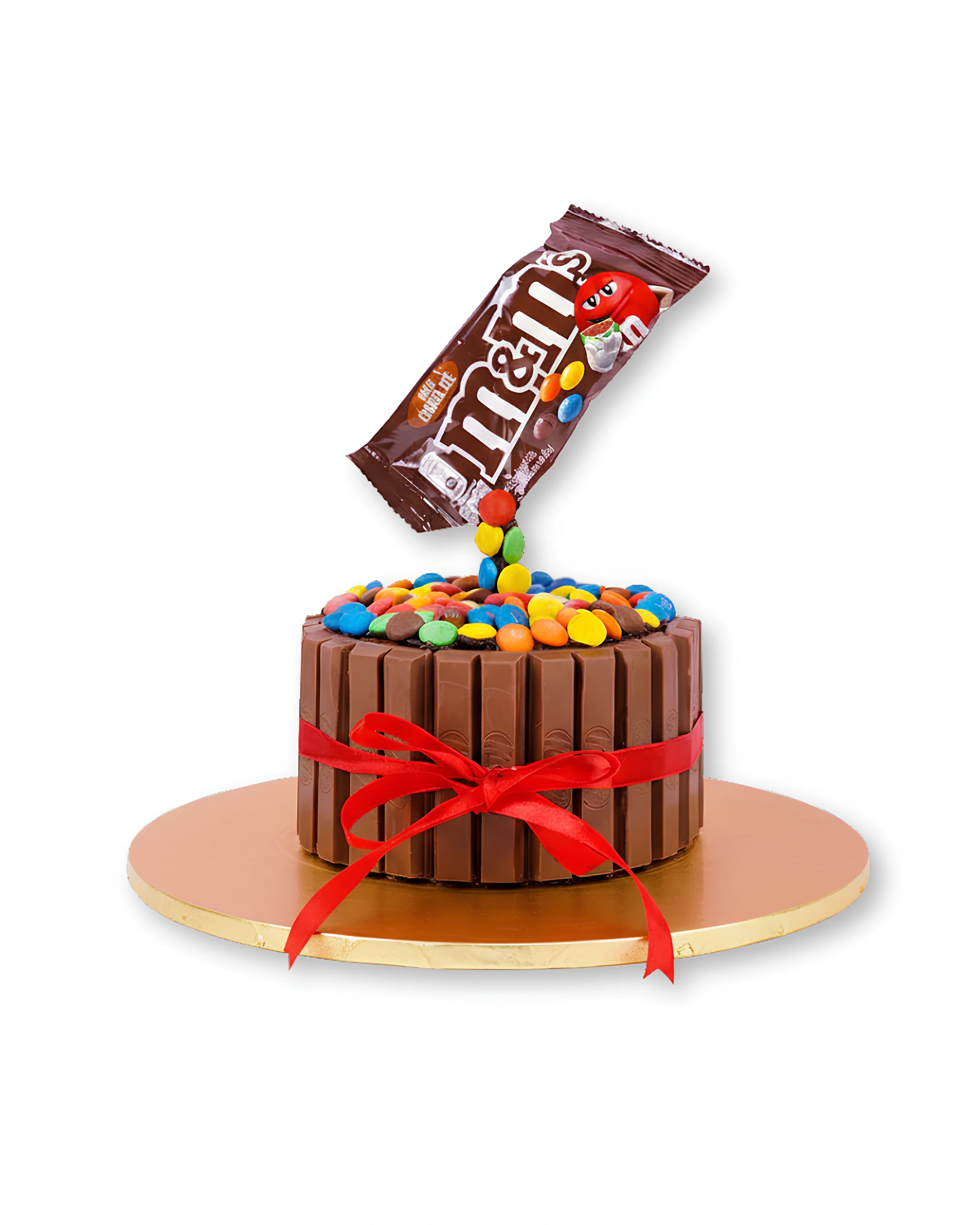 KitKat M&M Chocolate Cake by Red Ribbon Cakes – chocolate cake wrapped with KitKat and topped with M&M candies, perfect party cake in Dubai