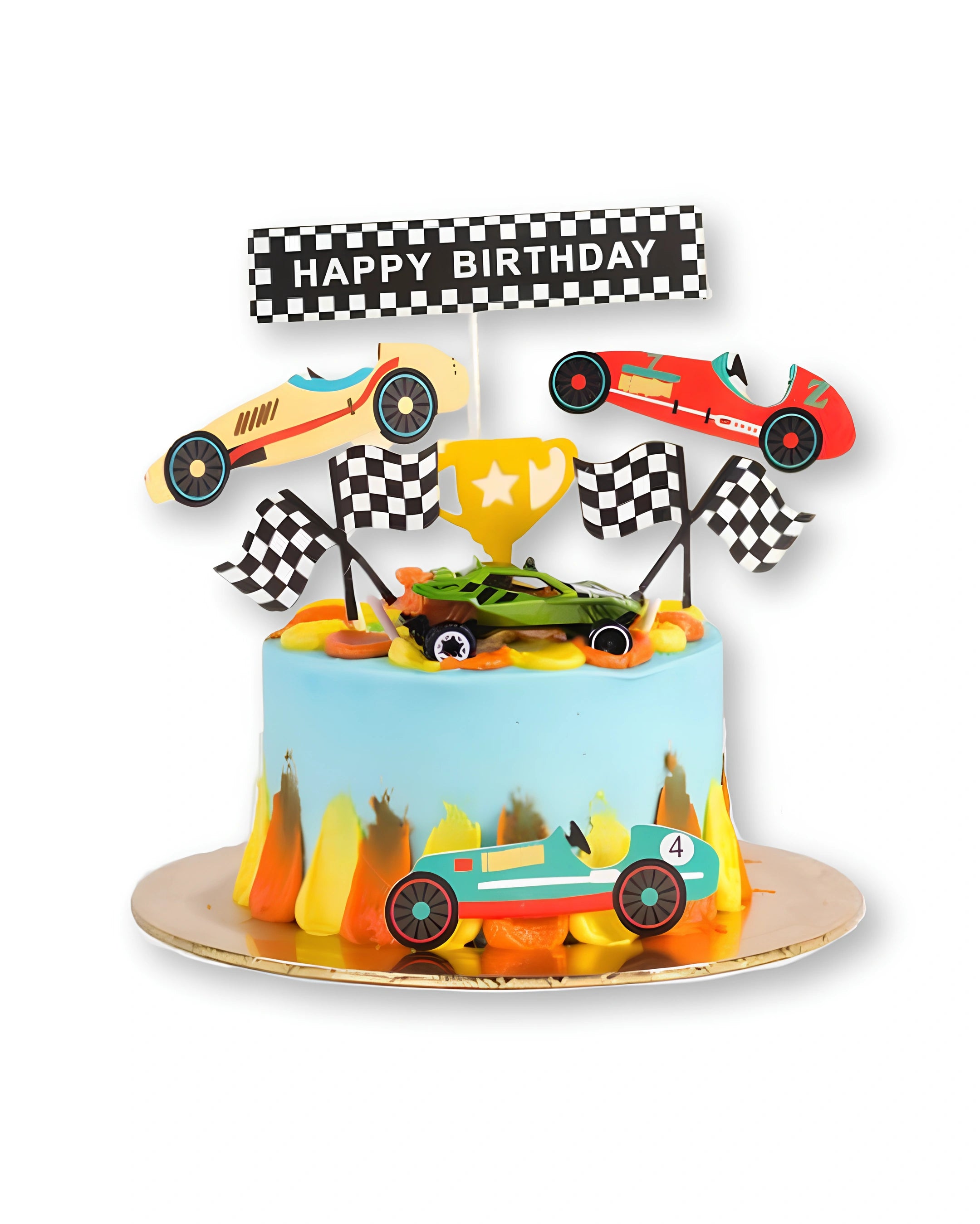 Little Racer themed cake by Red Ribbon Cakes with car and racing elements, fun birthday cake for kids in Dubai