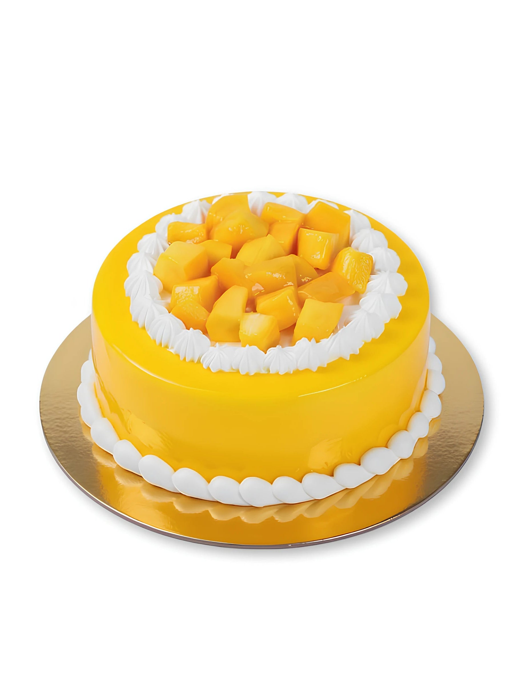 Mango Fountain Cake topped with fresh mango cubes and whipped cream by Red Ribbon Cakes