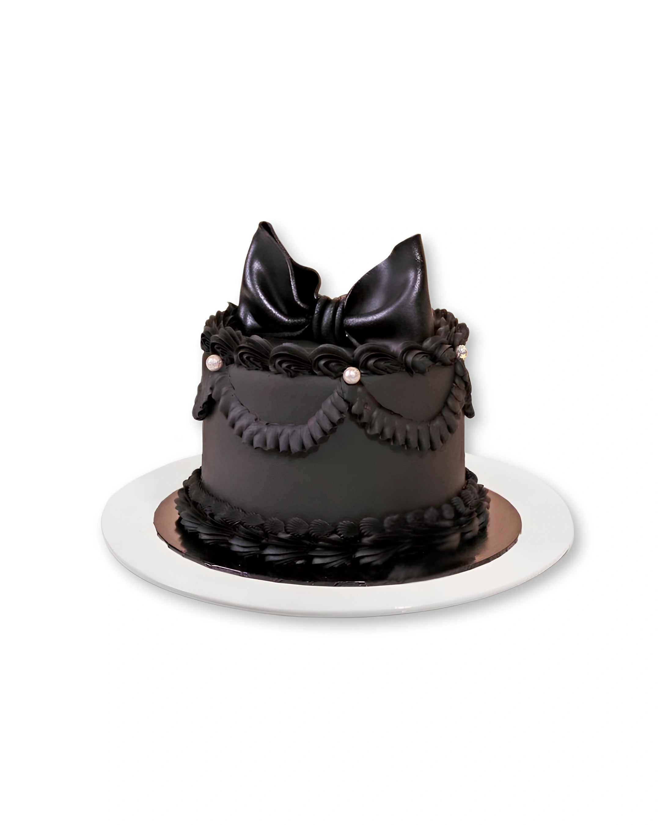 Midnight Elegance cake by Red Ribbon Cakes with black luxury finish and elegant details, stylish celebration cake in Dubai