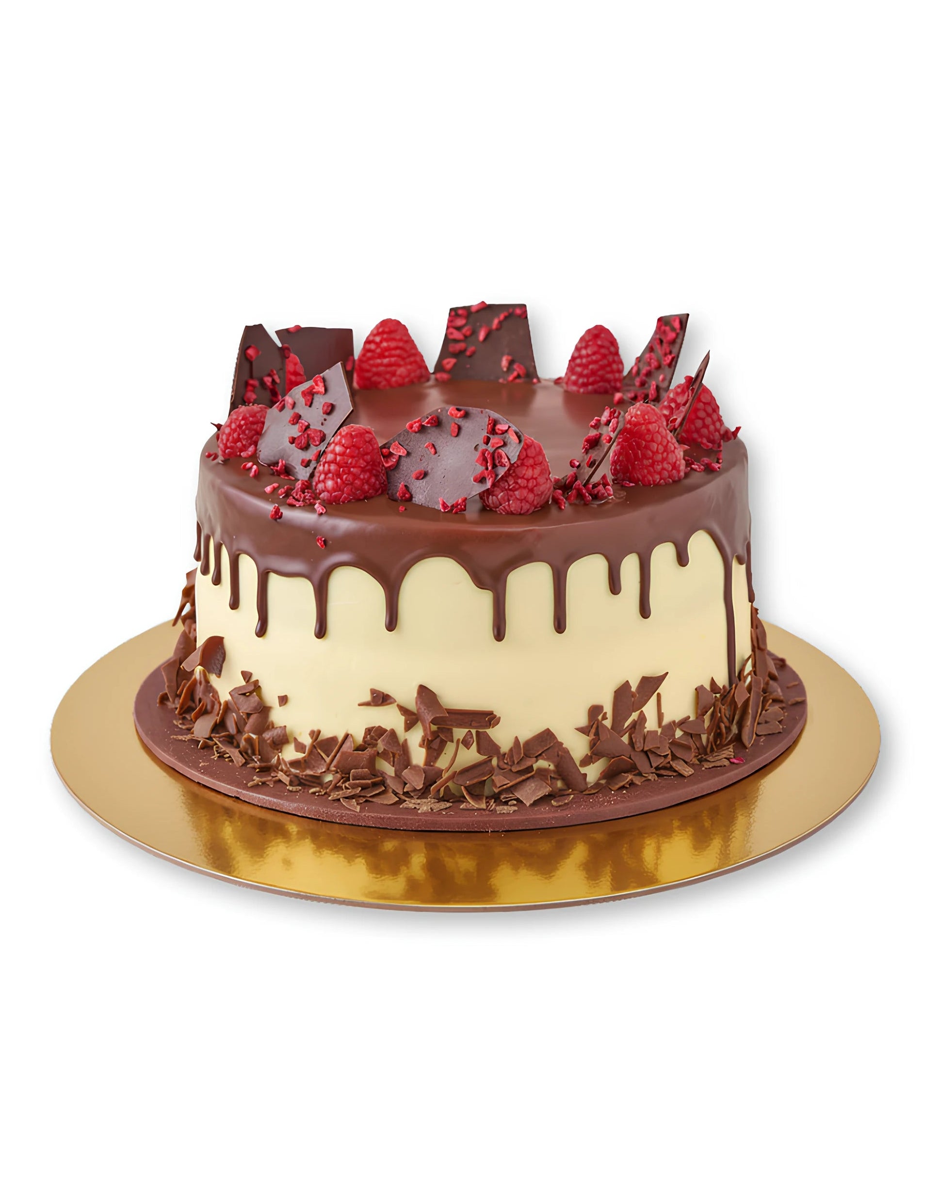 Milk Chocolate and Raspberry Cake with chocolate drip and fresh raspberry topping by Red Ribbon Cakes