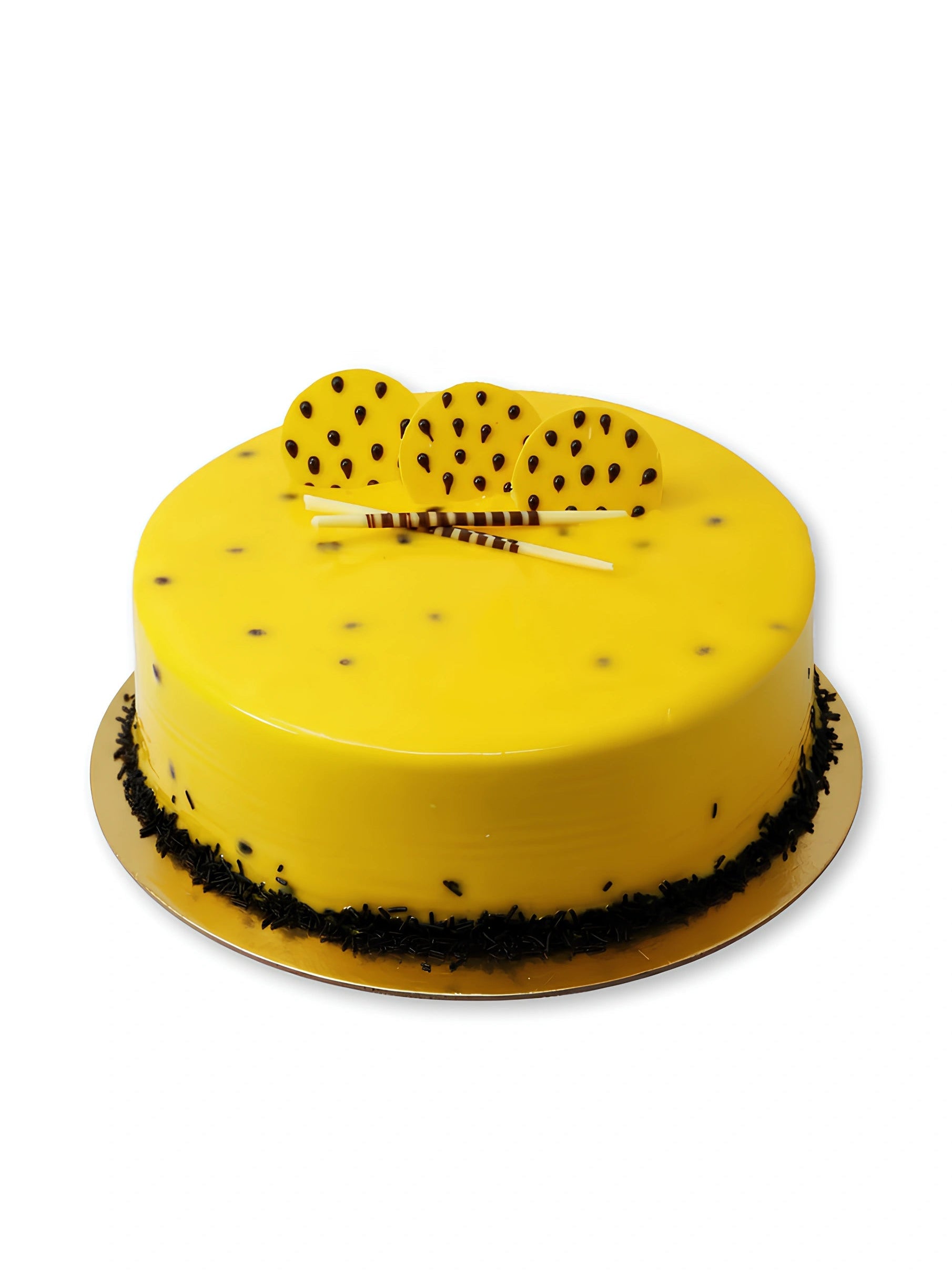 Passion Fruit Cake by Red Ribbon Cakes with bright yellow glaze and tropical passion fruit flavor, premium fruit cake in Dubai