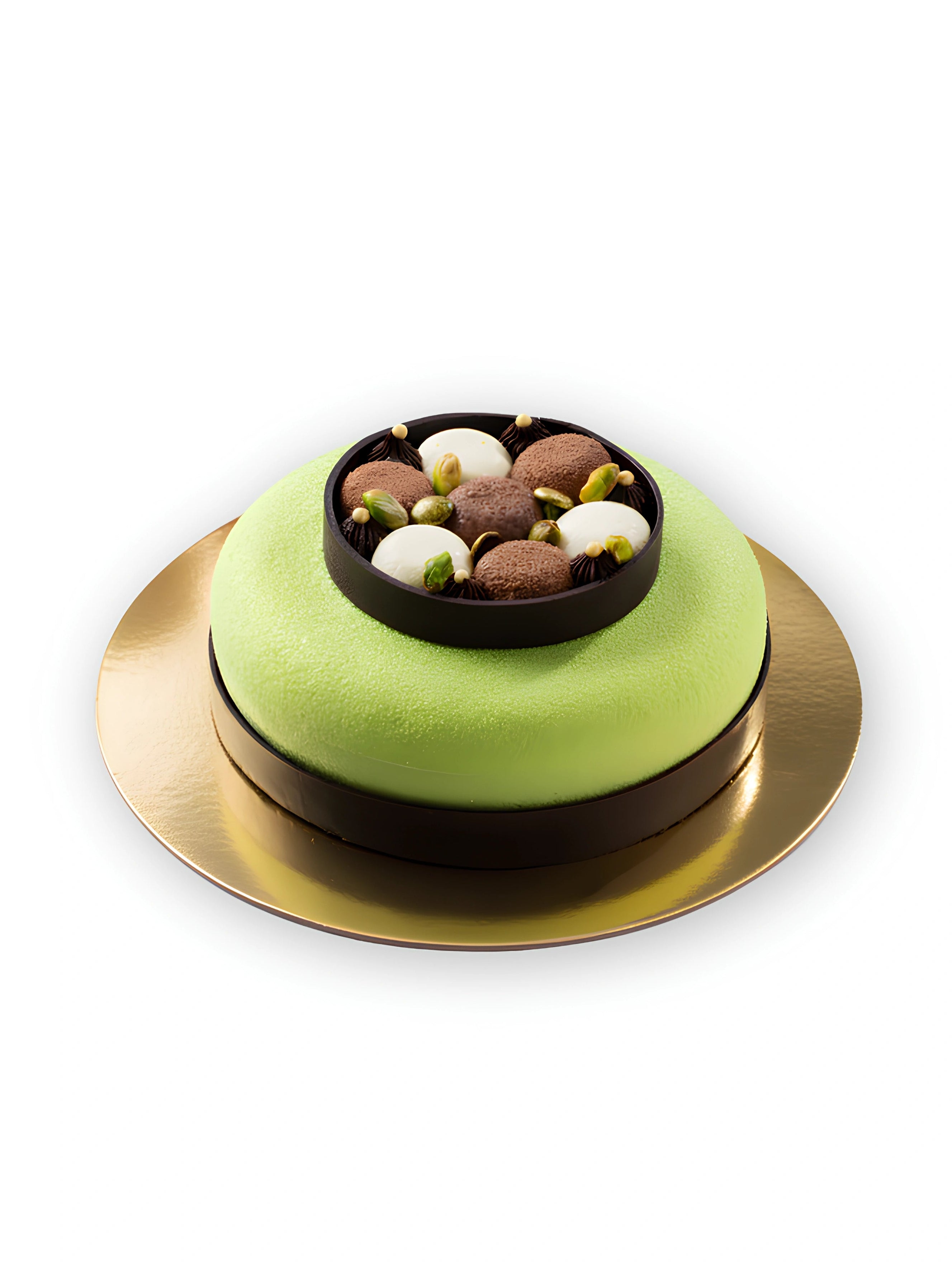 Pistachio Delight Gateaux with pistachio mousse and nut garnish by Red Ribbon Cakes Dubai
