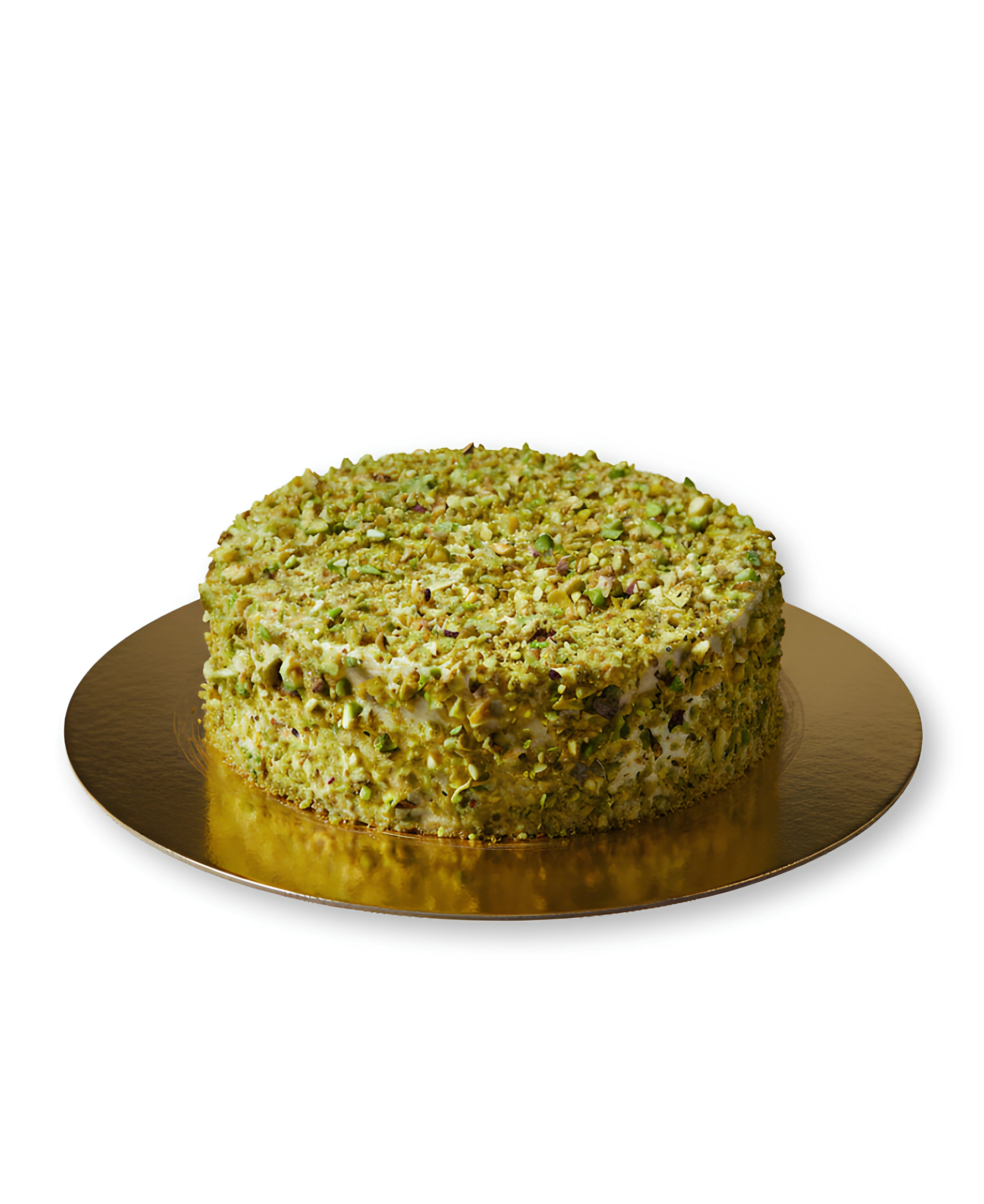Pistachio Sans Rival Cake by Red Ribbon Cakes coated with crushed pistachios and creamy buttercream, premium luxury cake in Dubai