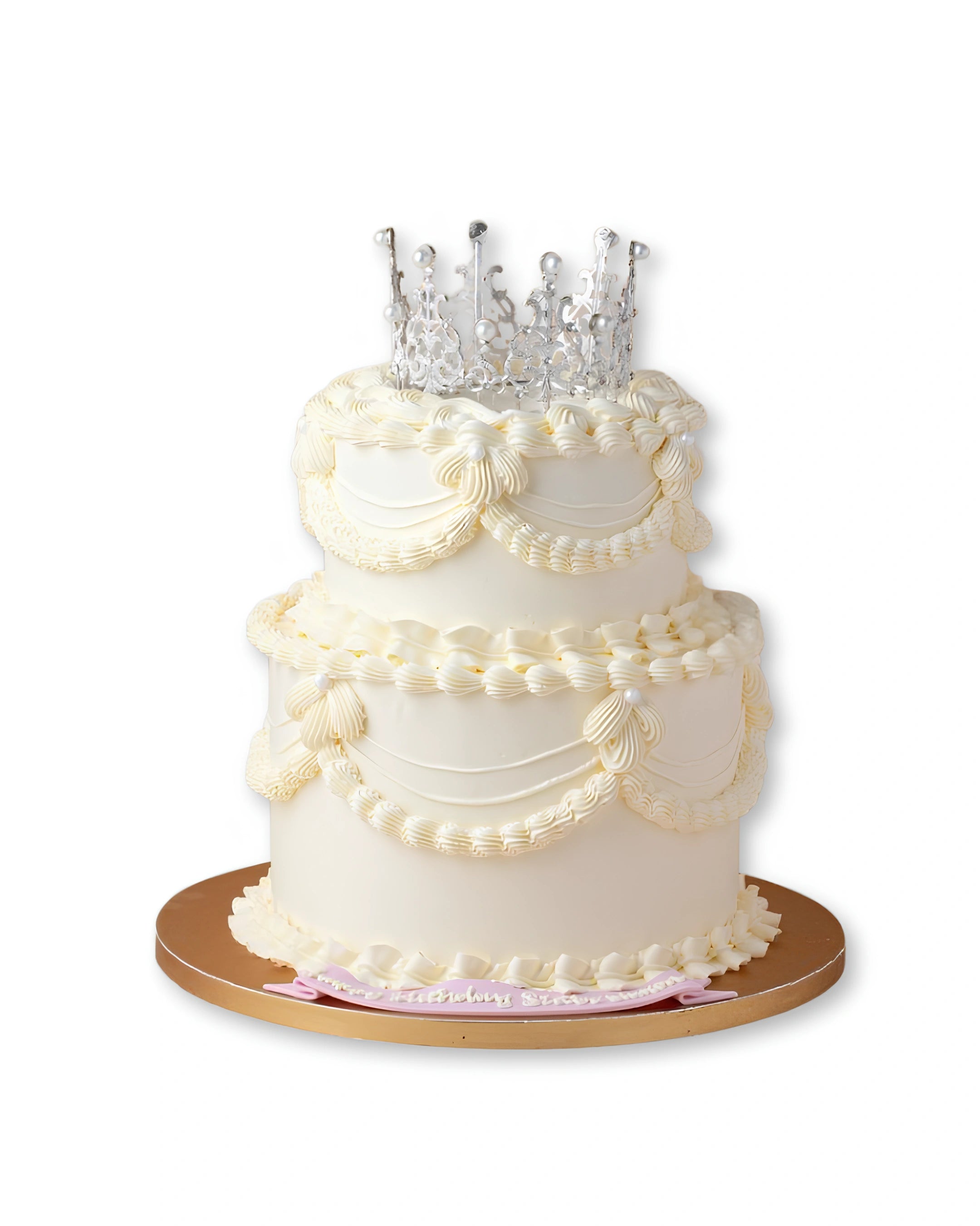 Queen’s grace wedding cake with crown topper and classic royal design, luxury wedding cake by Red Ribbon Cakes Dubai