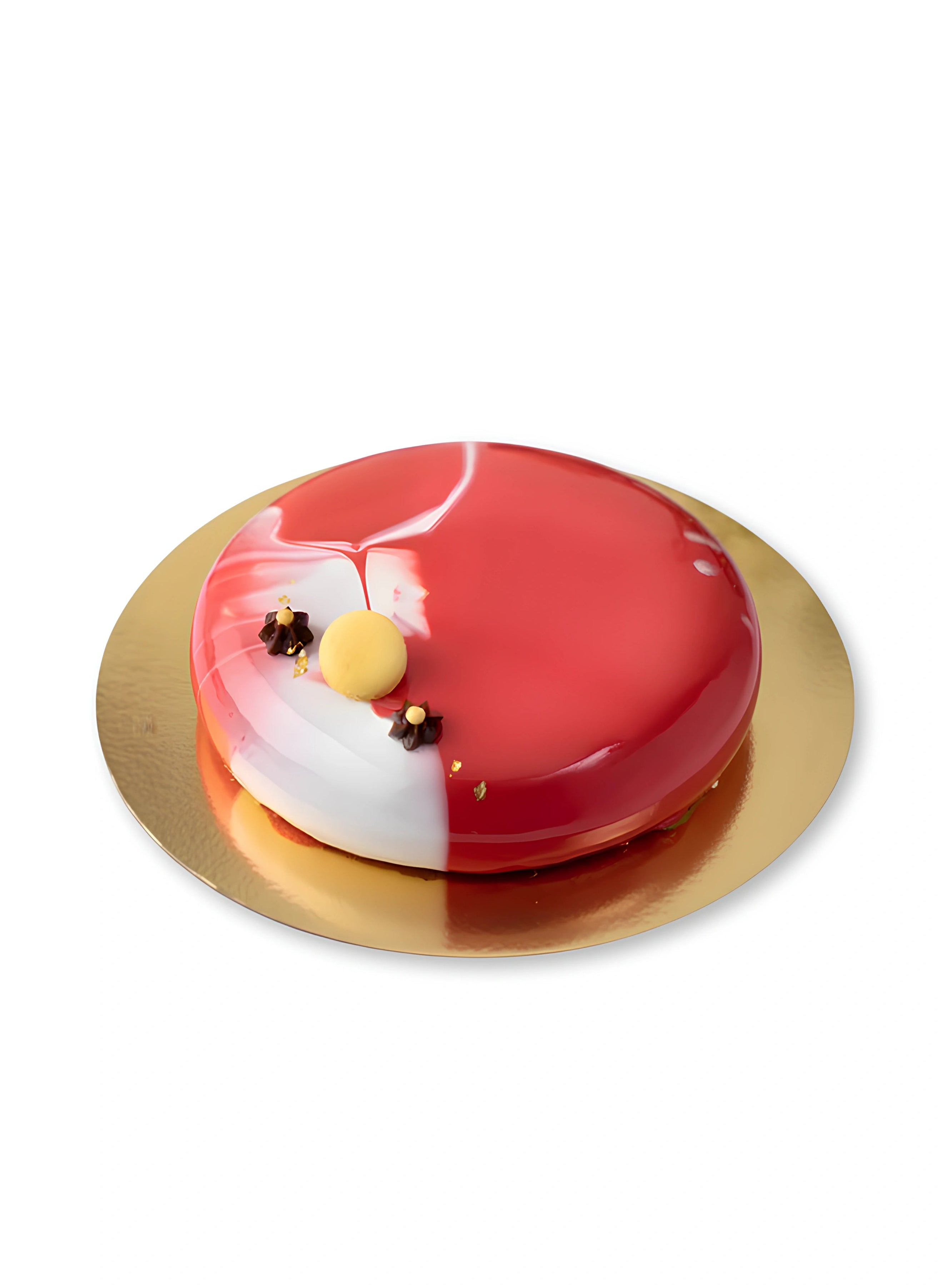 Ruby Marble Gateaux with glossy red and white mirror glaze by Red Ribbon Cakes Dubai