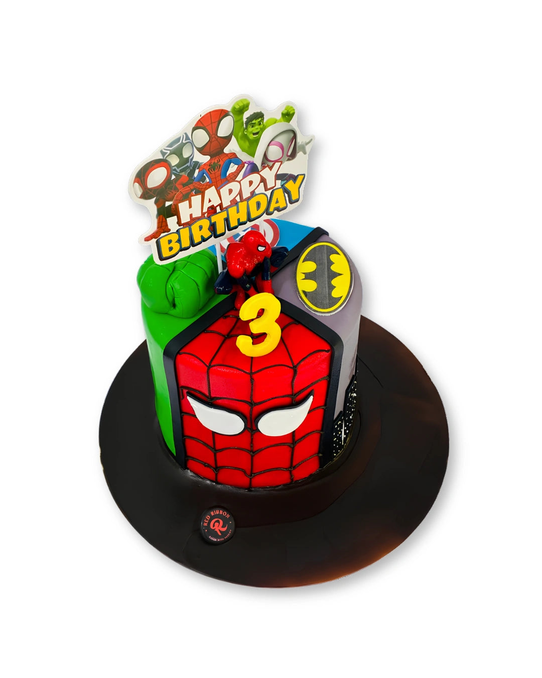 superhero squad theme birthday cake with colorful comic heroes and fun kids design