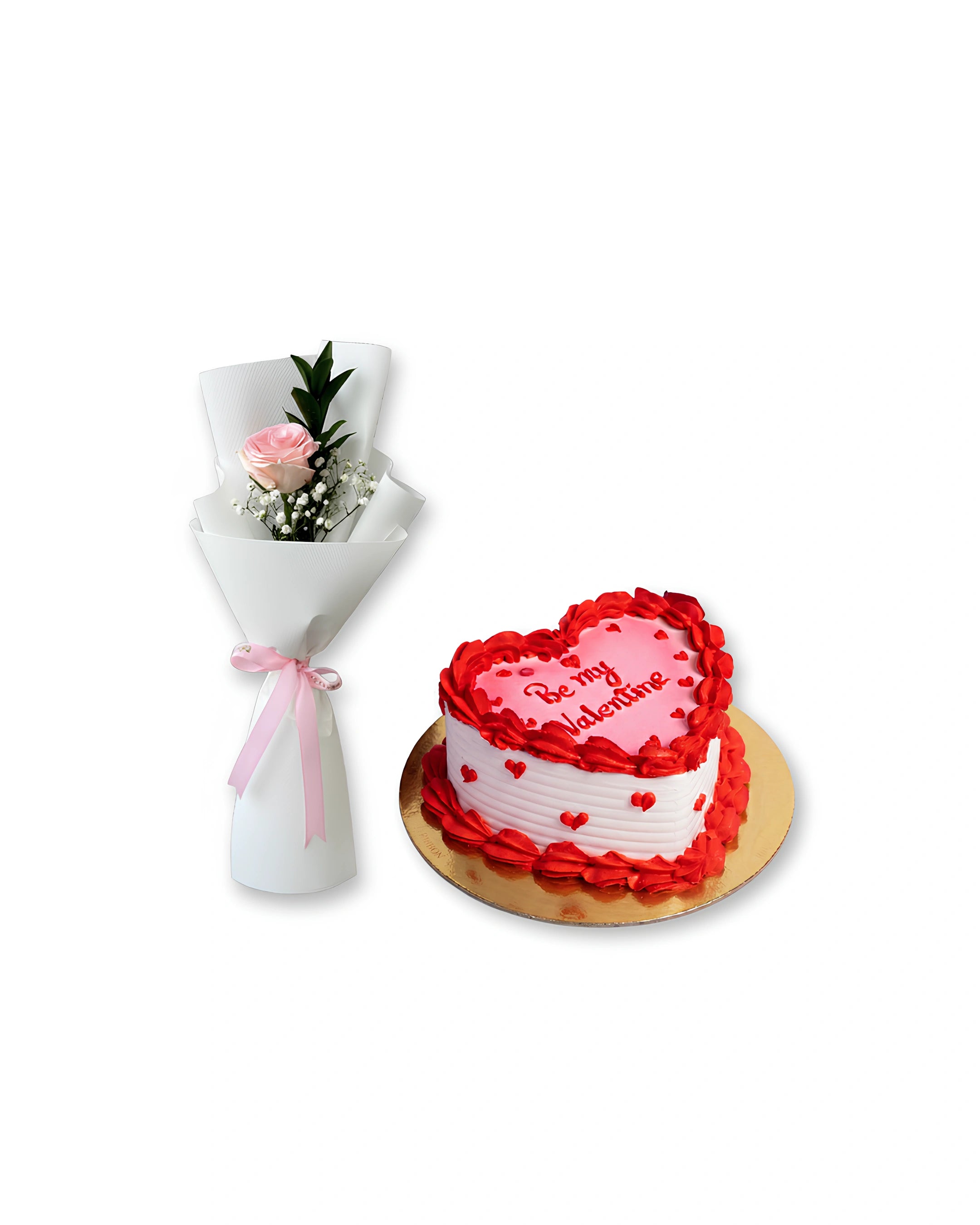 sweet rose and heart combo single rose bouquet with heart valentine best cake in dubai