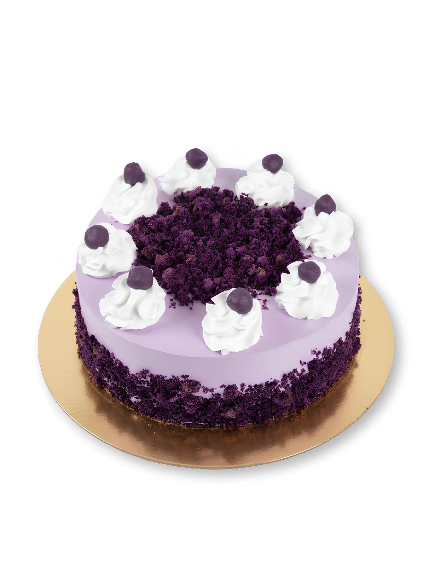 Ube Indulgence Cake topped with rich ube crumbs and whipped cream accents by Red Ribbon Cakes