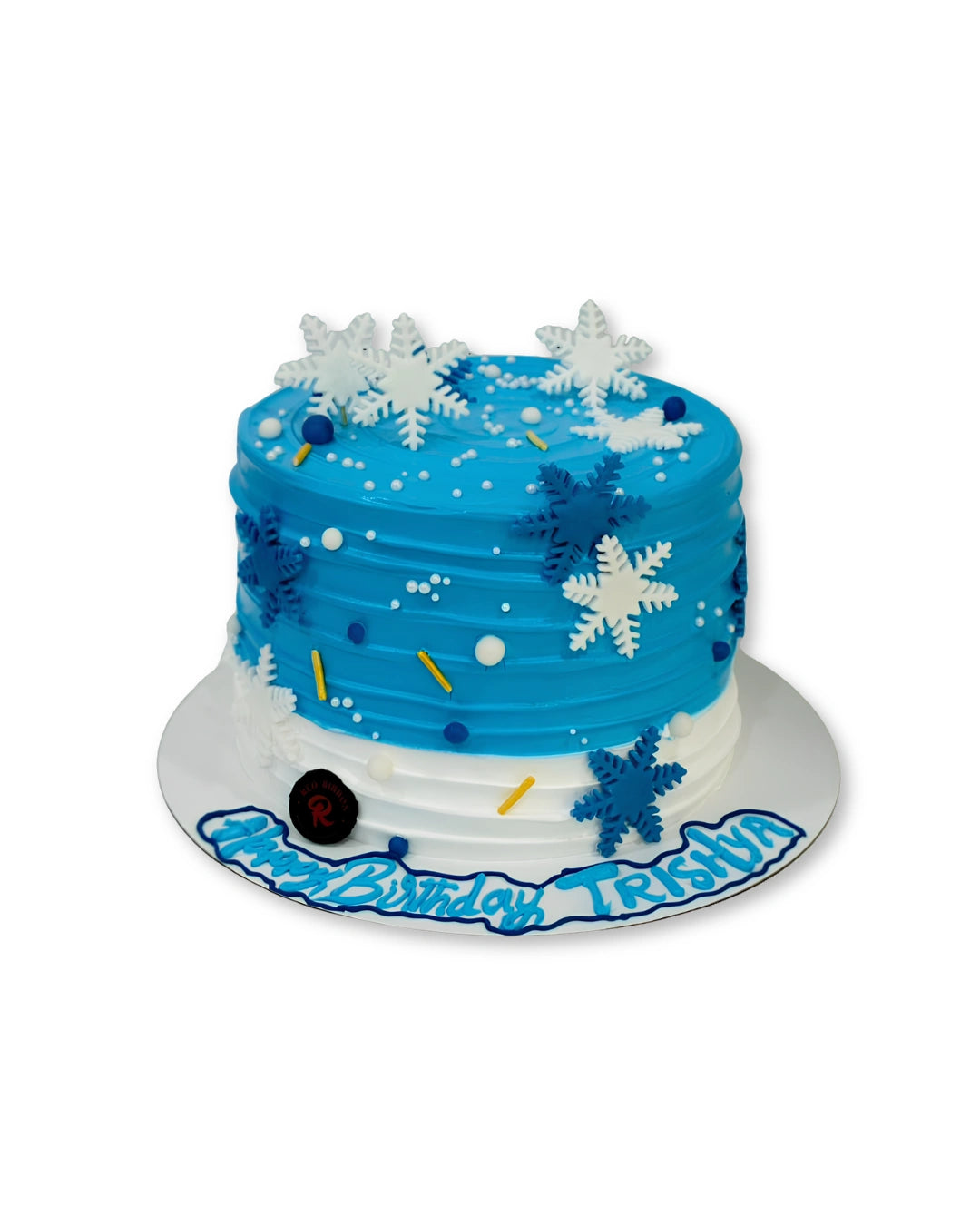 winter magic blue snowflake birthday cake with fondant snowflakes and elegant winter theme
