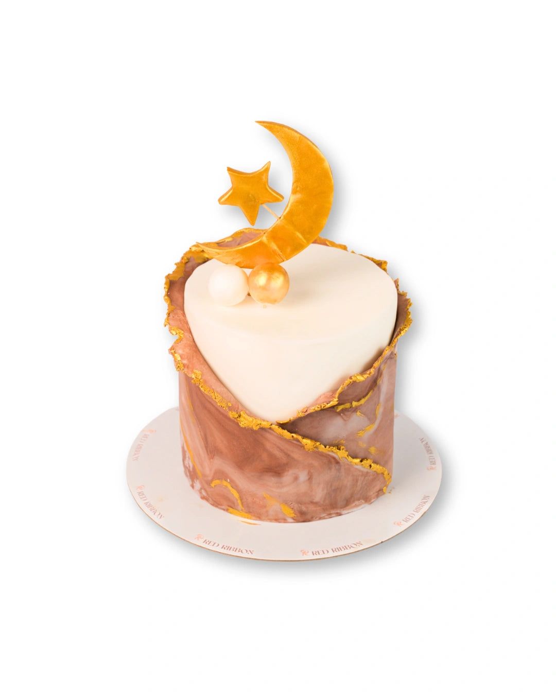 luxury ramadan celebration cake with gold crescent moon and marble finish dubai